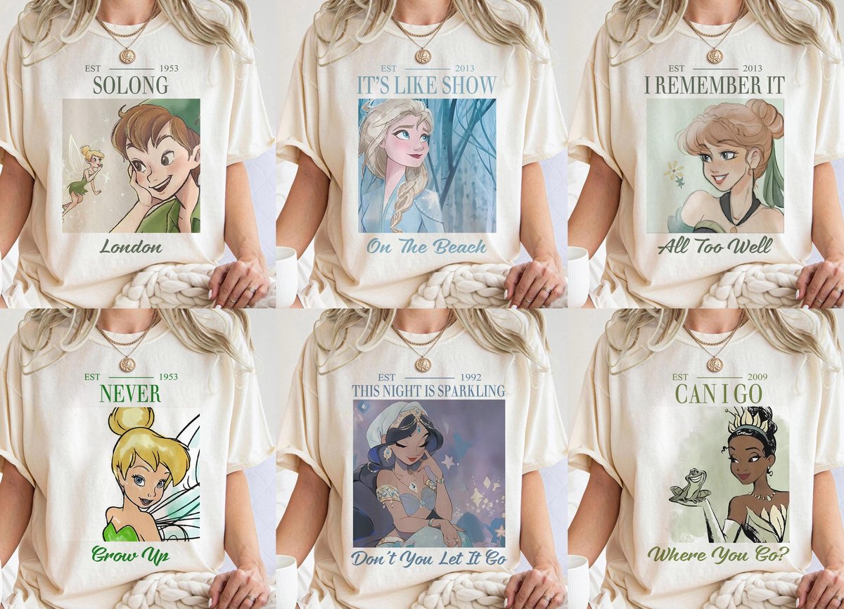 Vintage Disney World Shirts Retro Princess Tee Jasmine Elsa Anna