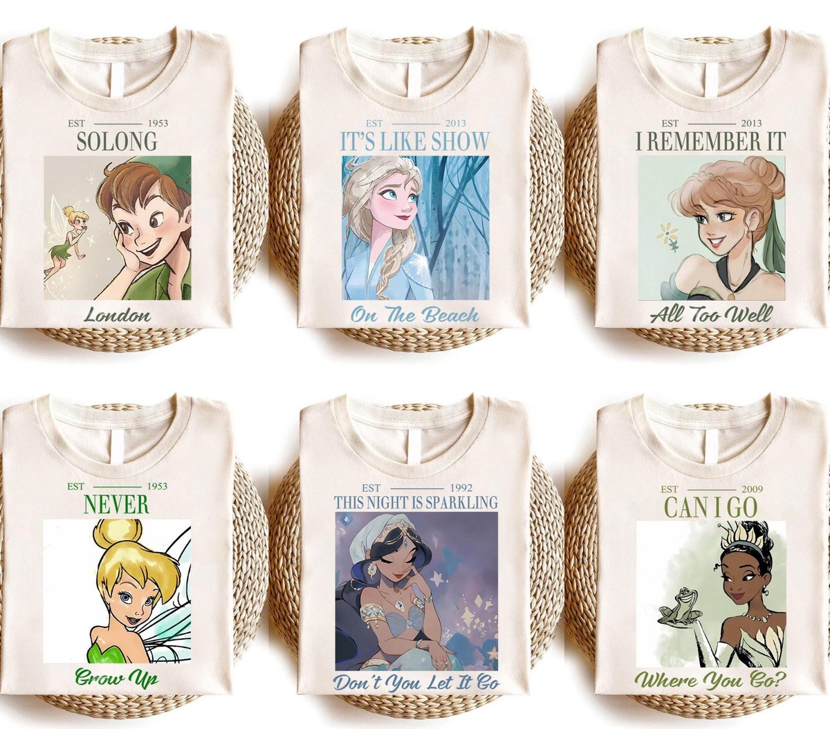 Vintage Disney World Shirts Retro Princess Tee Jasmine Elsa Anna